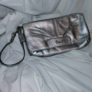 Coach Silver Soft Leather Wristlet